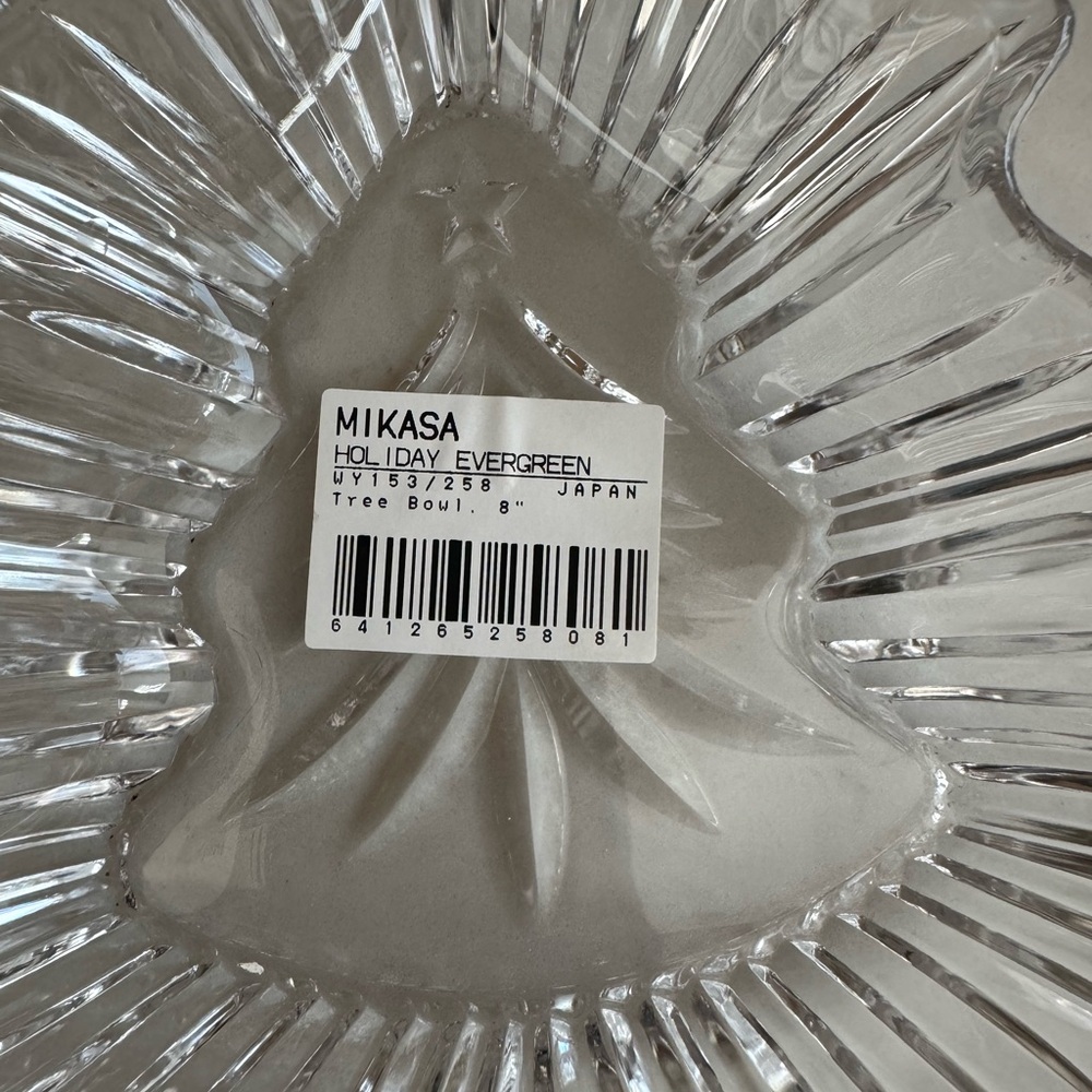 Mikasa Crystal Holiday Evergreen WY153/258 Tree Bowl 8" Christmas New with tag - Picture 2 of 8
